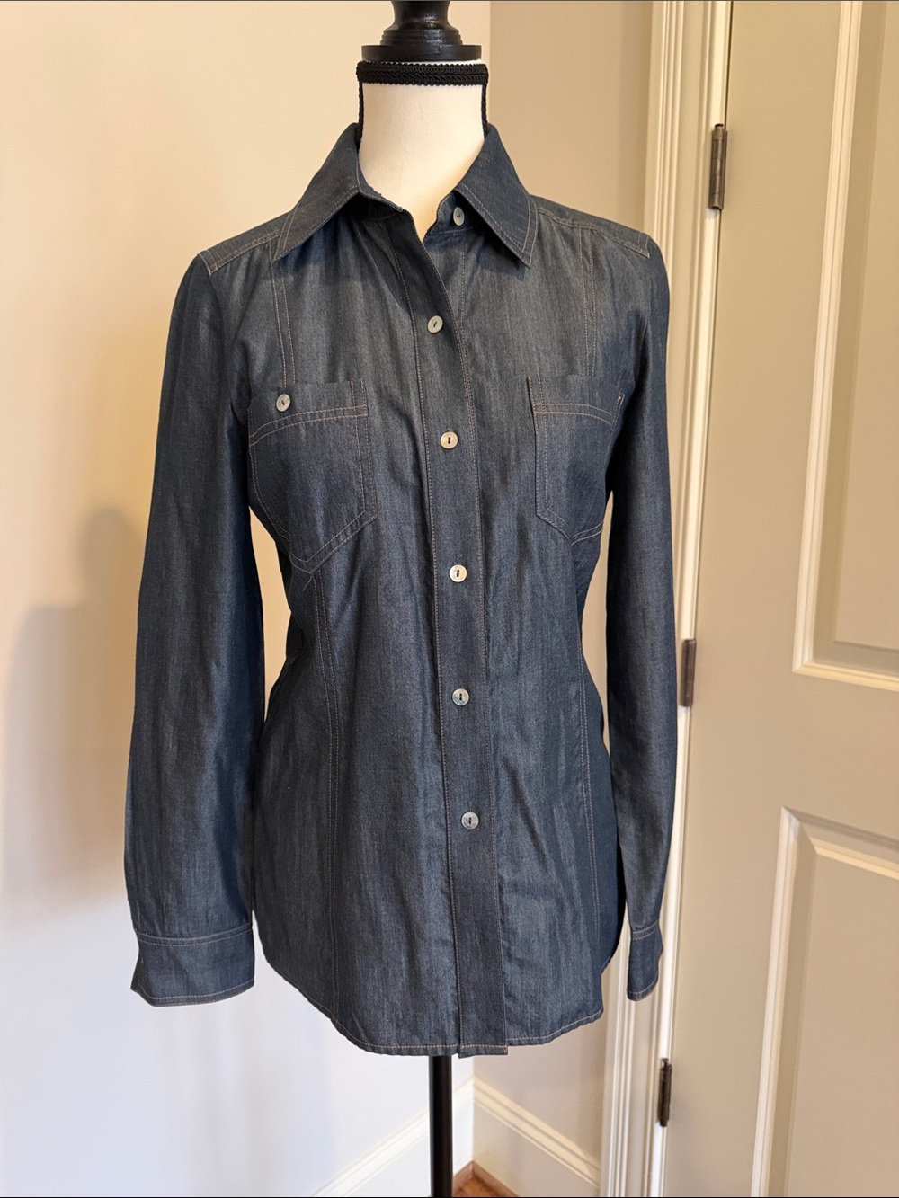 St. John Dark Denim Button-Down Shirt